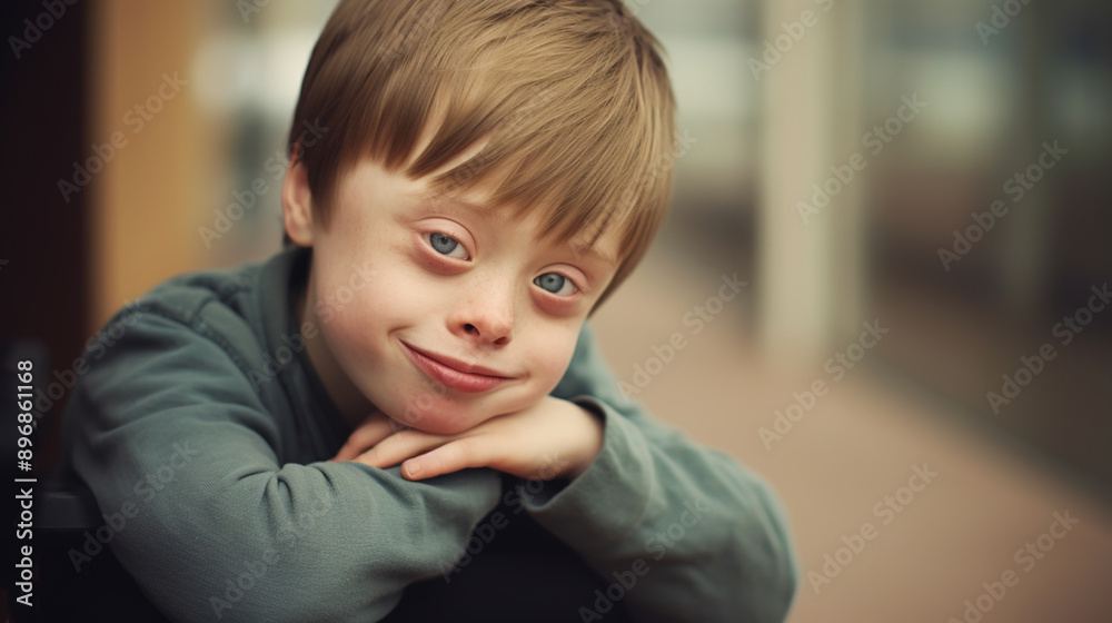 White kid with down syndrome gesturing White kid with down syndrome gesturing