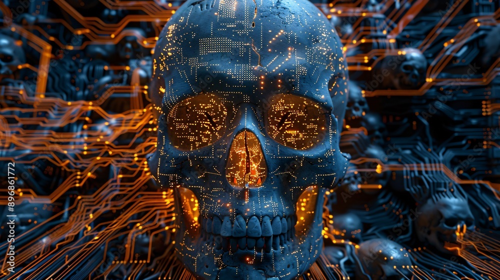 Obraz premium Skull with circuit board.