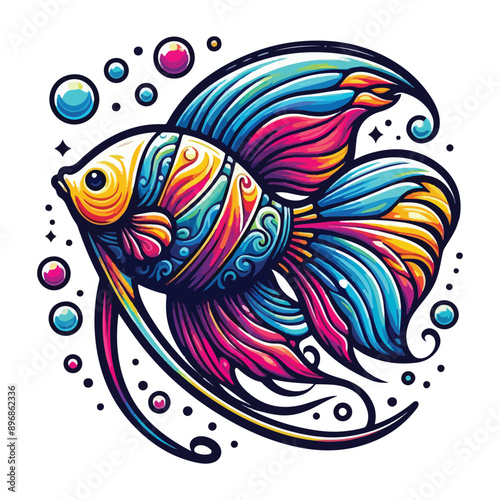 Animal angelfish ocean cartoon vector illustration.