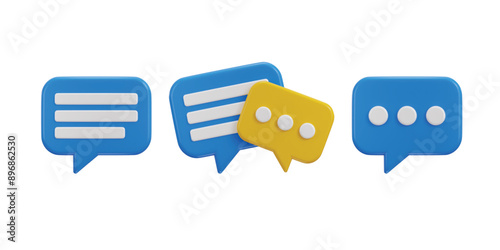 3D Message icon set on speech bubble icon 3d rendering vector illustration