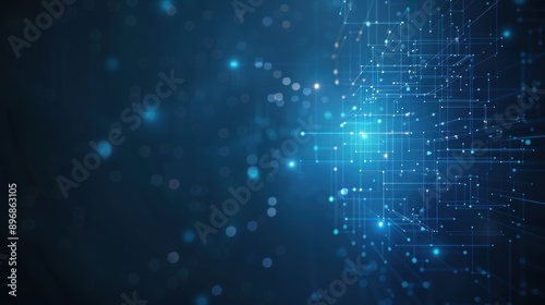 Abstract blue digital network technology background with connecting dots and lines representing data communication and internet connectivity.