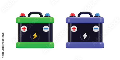 Car accumulator battery icon set 3d rendering vector illustration
