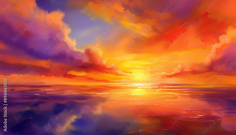 Obraz premium sky orange at sunset in watercolor effect with beautiful colorful storm clouds 