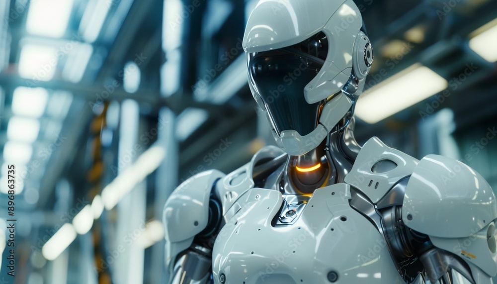 Fototapeta premium High-Tech Humanoid Robot with Cutting-Edge AI in Futuristic Environment, Advanced Technology