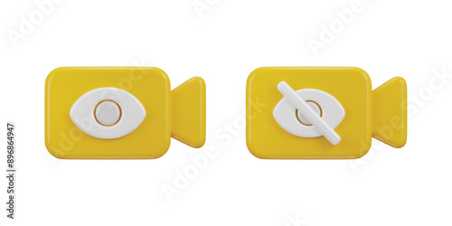 Video camera on off icon with eye visible and invisible icon concept of video call on off icon 3d rendering vector illustration