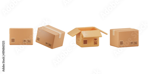 3D cardboard box icon set vector illustration