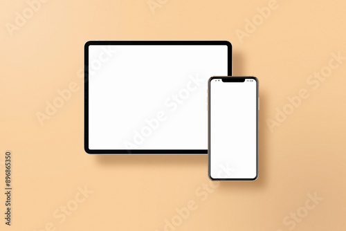 Device Mockup On Orange Textured Background