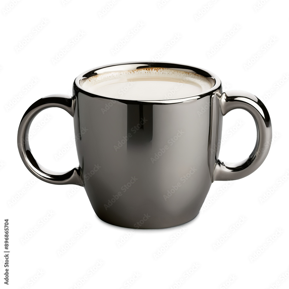 Quirky robot shaped ceramic mug with a metallic silver glaze filled with a creamy white Quirky robot shaped ceramic mug with a metallic silver glaze filled with a creamy white