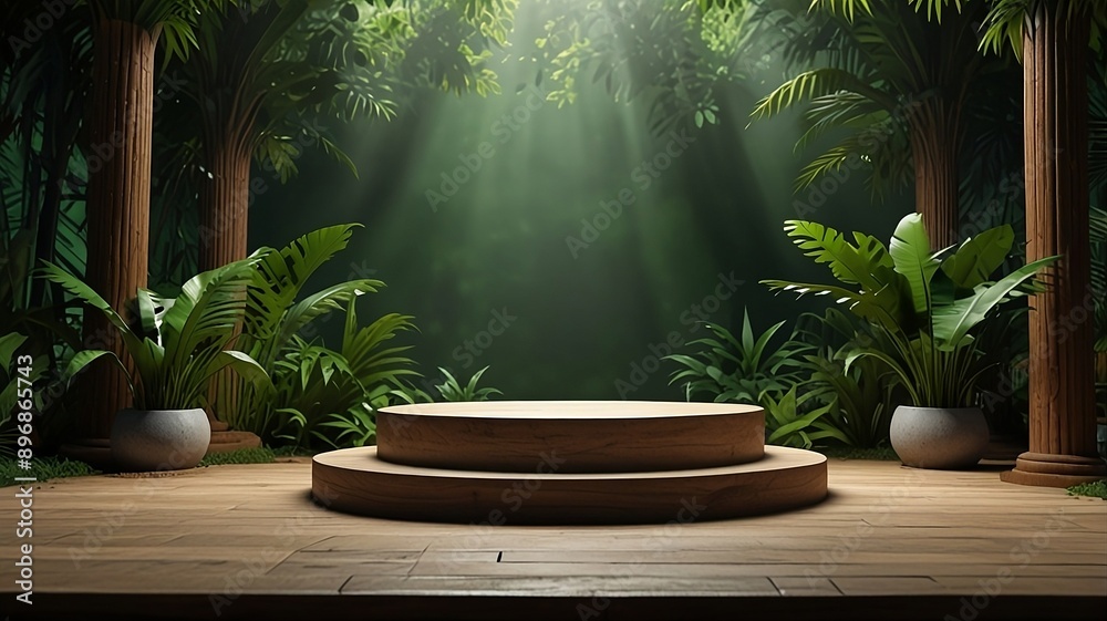 Green forest background with podium Green forest background with podium