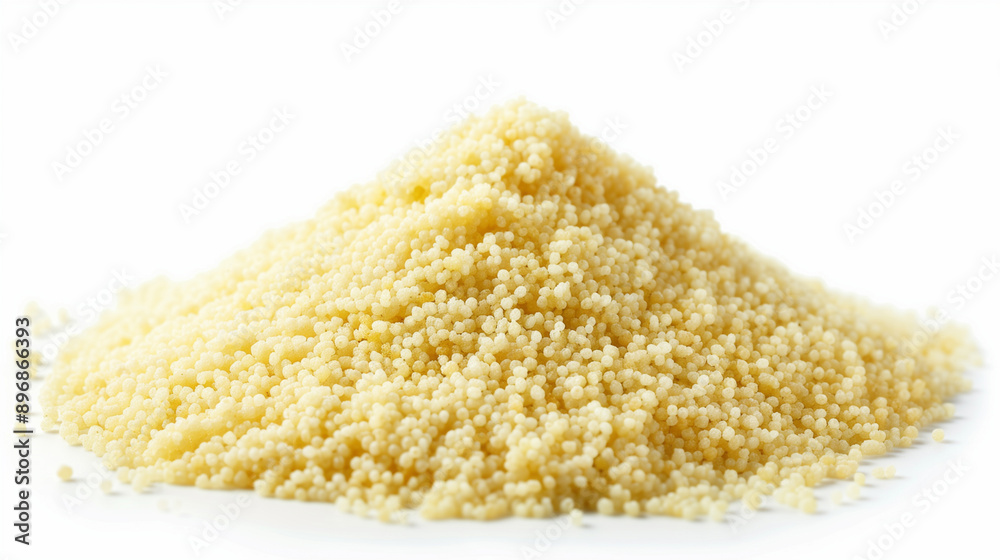 Couscous pile isolated. Dry cuscus, raw kuskus, uncooked cous cous. National Couscous Day - August 5