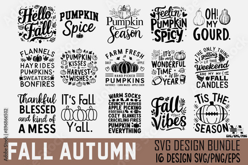 Autumn Fall T shirt Design Bundle, Quotes about Autumn, Fall T shirt, Autumn typography T shirt design Collection