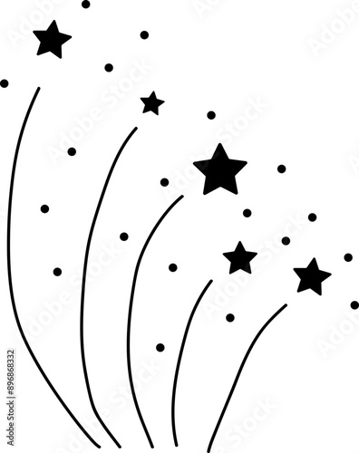  firework doodle line explosion radial sparkler with rays, hand drawn firecracker simple and round decoration 