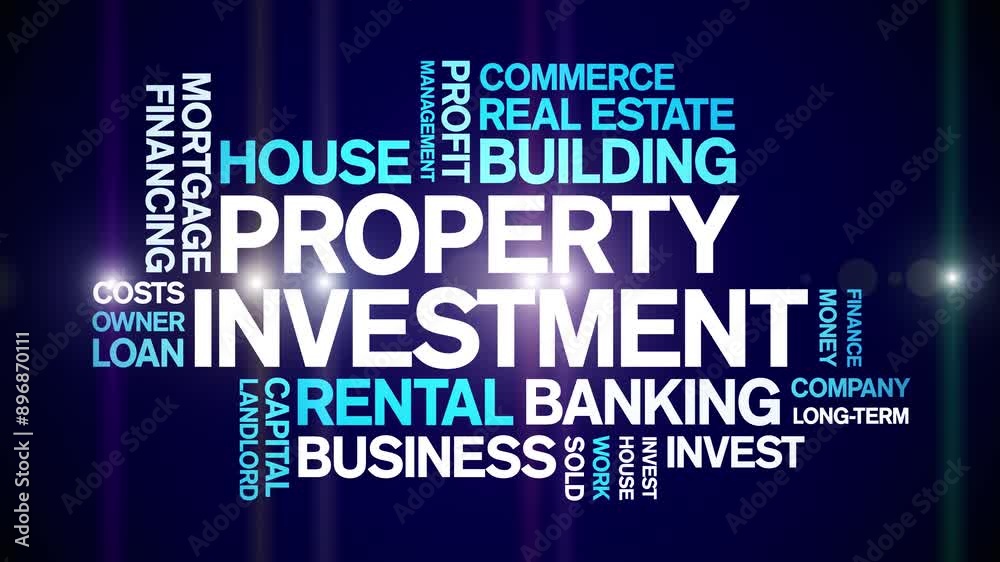 Property investment animated word cloud;text design animation tag kinetic typography seamless loop.