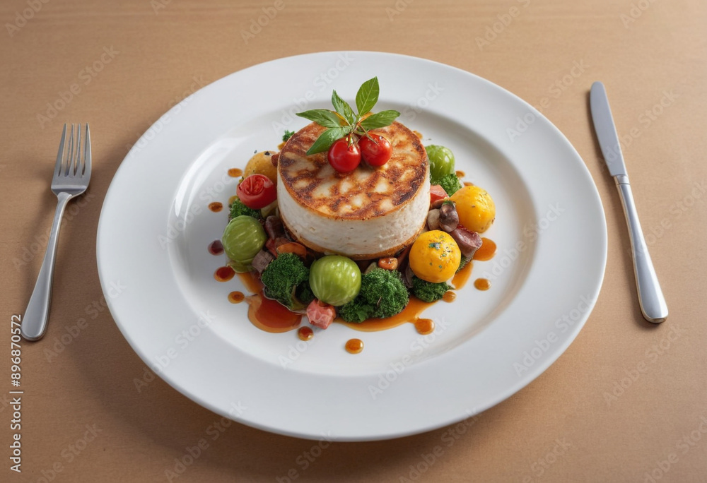 A beautifully presented plate of gourmet food. A beautifully presented plate of gourmet food.
