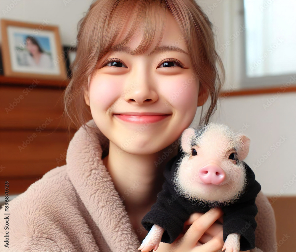 可愛いミニブタと遊ぶ美少女 可愛いミニブタと遊ぶ美少女