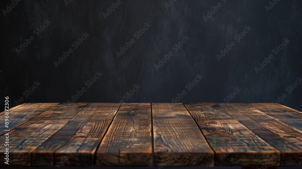 Empty wooden table top with a dark background for product display Empty wooden table top with a dark background for product display