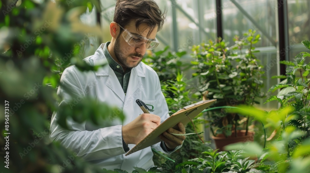 Botanist Studying Plants in Greenhouse Botanist Studying Plants in Greenhouse