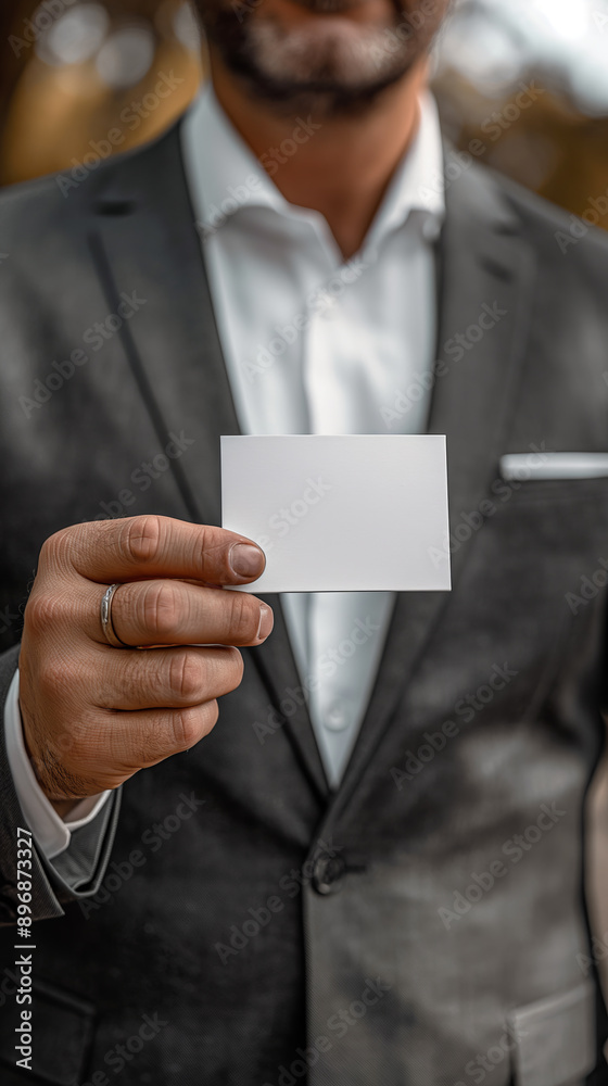Businessman Holding Blank Business Card, Professional, Close-up Businessman Holding Blank Business Card, Professional, Close-up