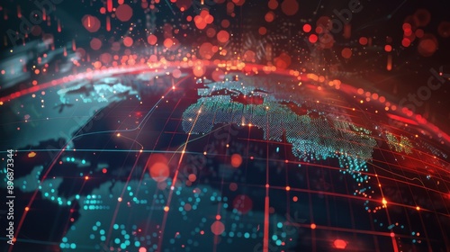 A global database illustration, with interconnected data points and streams creating a complex and dynamic visual of global data analysis and processing