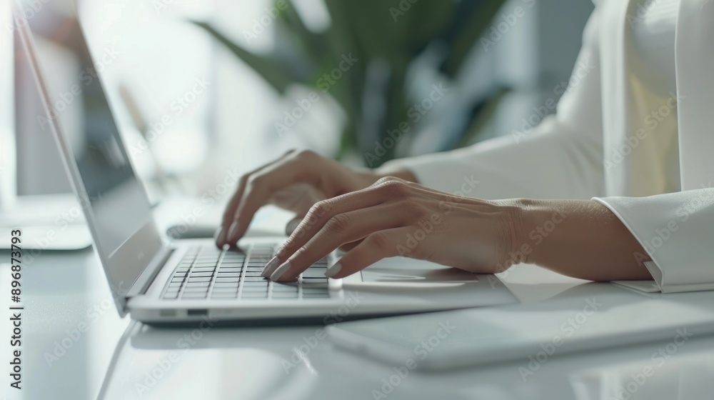 female hands typing on laptop keyboard female hands typing on laptop keyboard