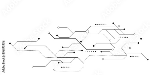 Vectors Technology black circuit diagram. High-tech connection system on a white background.