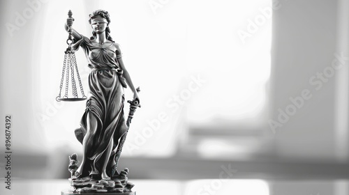 statue of Justice on a wooden table