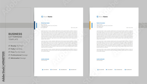 Stationary template. Letterhead format template, business style letterhead design template. Company letterhead template design.	