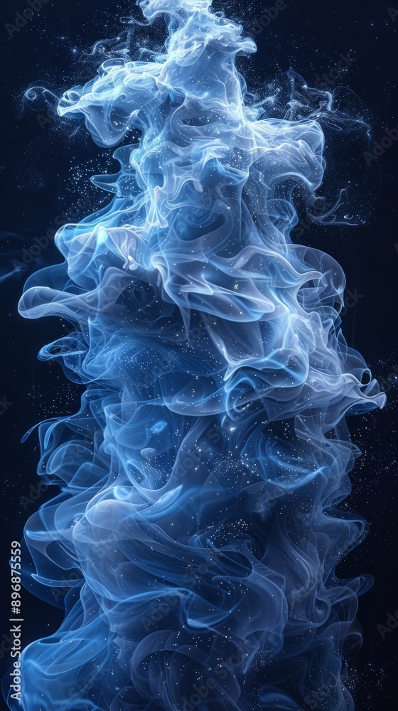 Fototapeta premium abstract art black and light blue cloud mixed to gether, black background, universe, Ultra high resoulation,