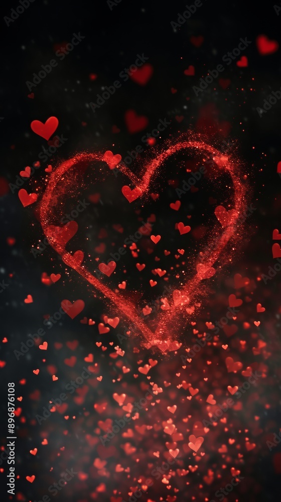 Red heart shape with smaller hearts on black background, romantic concept Red heart shape with smaller hearts on black background, romantic concept