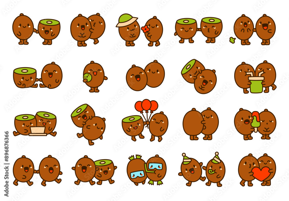 Funny Couple Kiwi Cartoon Characters Cute Food Friends Hand Drawn funny-couple-kiwi-cartoon-characters-cute-food-friends-hand-drawn