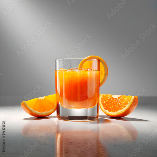 a glass of orang  juice  realistic photo