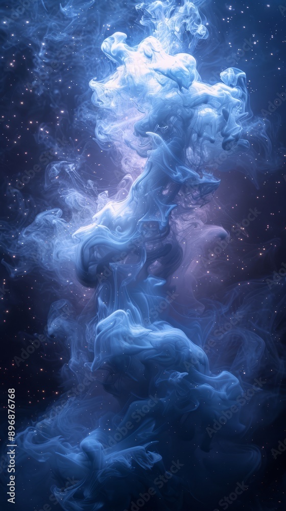 abstract art black and light blue cloud mixed to gether, black background, universe, Ultra high resoulation,