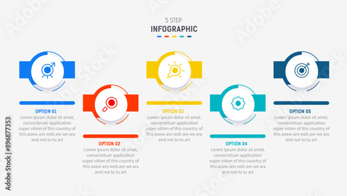 Five Step Infographic design element template for presentation. info graphic illustration. process diagram and presentations step,  banner, flow chart, 5 option template.