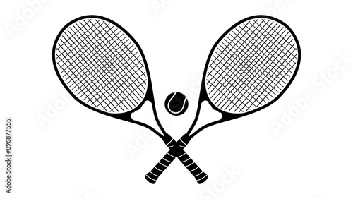 Crossed tennis rackets,  black isolated silhouette