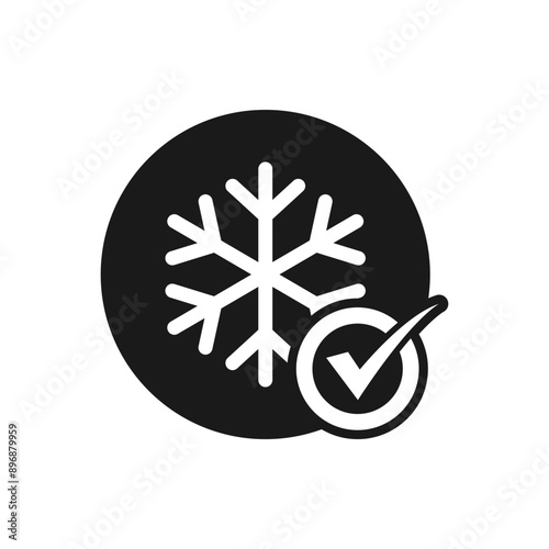 Snowflake with checkmark icon flat style isolated on white background. Vector illustration