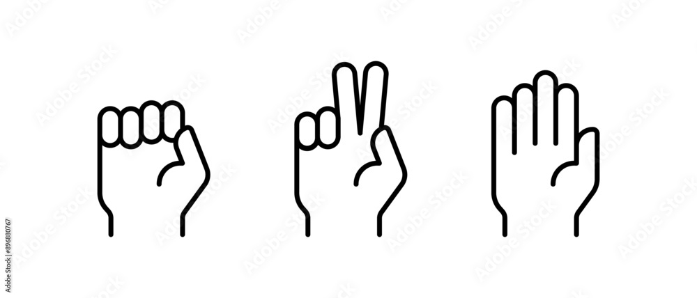 Obraz premium Hand gestures vector icon set. Rock paper scissors symbol