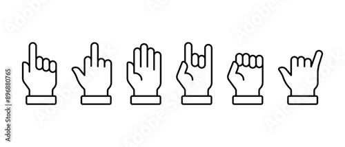 Hand gestures vector icon set. Handshake, hands, stop symbol