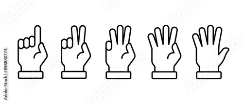 Hand gestures vector icon set. Сounting on fingers symbol