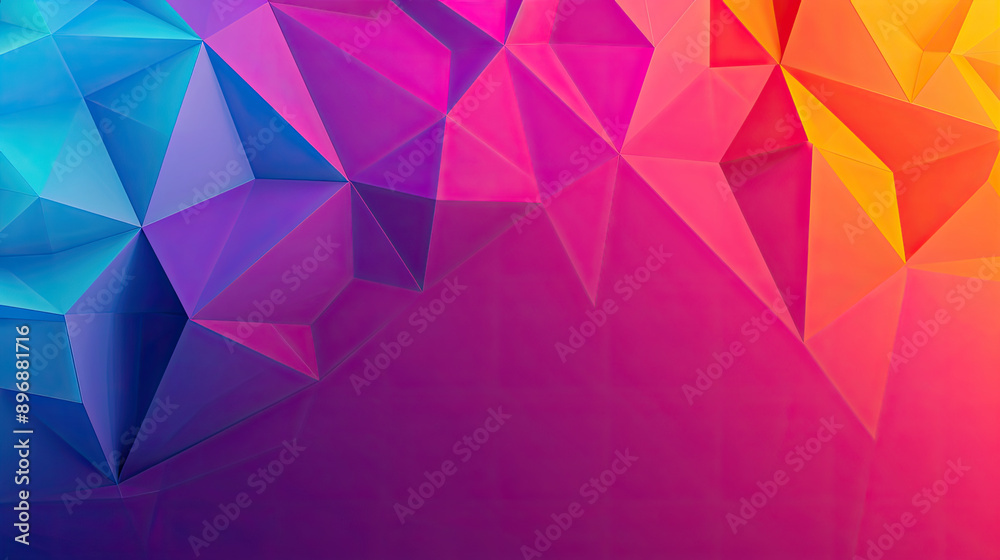 Obraz premium A vibrant geometric background featuring colorful triangular shapes in shades of blue, pink, and orange, ideal for modern designs.