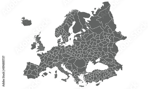 Political Map of Europe isolated on white background. for website layouts, background, education, precise, customizable, Travel worldwide, map silhouette backdrop, earth geography, political, reports.