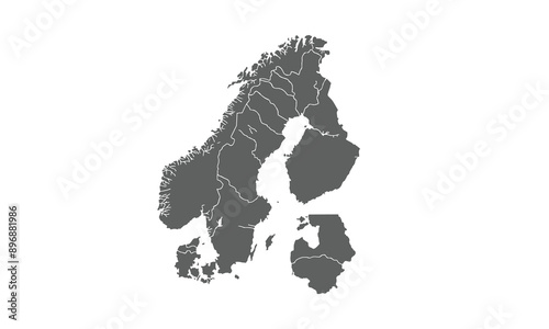 Political Map of scandinavia isolated on white background. for website layouts, background, education, precise, customizable, Travel worldwide, map silhouette backdrop, earth geography, political.