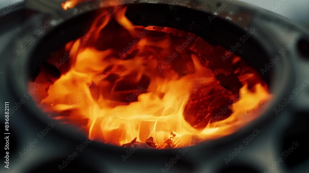 The flames dance and twist inside the engine casing occasionally bursting out in small explosions before being contained once again. The flames dance and twist inside the engine casing occasionally bursting out in small explosions before being contained once again.