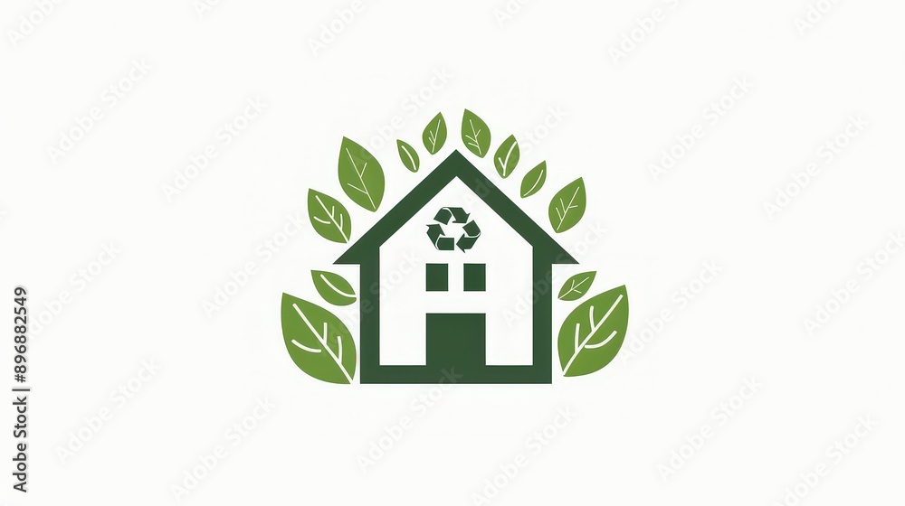 eco-friendly house icon surrounded by green leaves, symbolizing sustainability and environmental consciousness. eco-friendly house icon surrounded by green leaves, symbolizing sustainability and environmental consciousness.