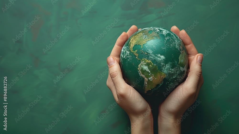 A pair of hands gently holding a small globe against a turquoise background, symbolizing global care and environmental protection. A pair of hands gently holding a small globe against a turquoise background, symbolizing global care and environmental protection.