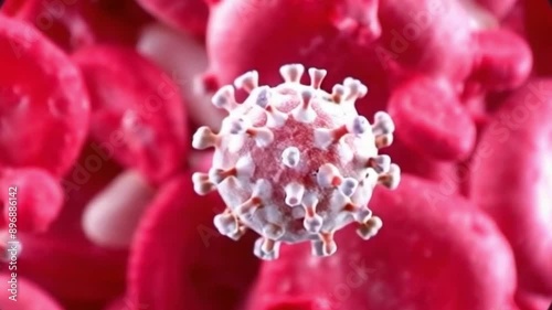 Close-Up Video of Virus Cell Among Red Blood Cells