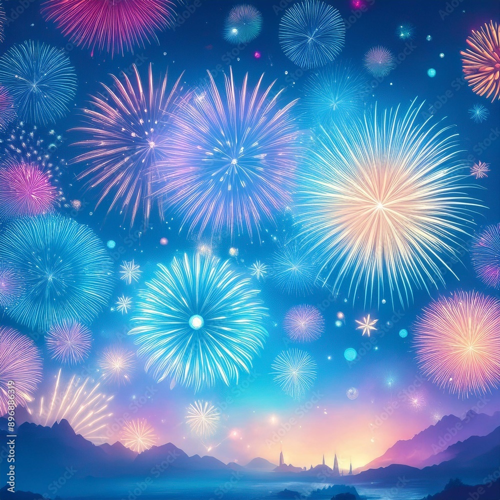 Fototapeta premium 花火が豪華絢爛に彩る夜空