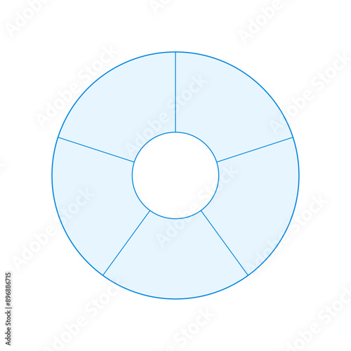 シンプルな5分割のフレーム･ドーナツ型の円グラフのテンプレート - 均等な5項目分のスペース