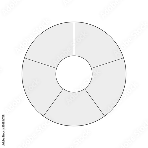 シンプルな5分割のフレーム･ドーナツ型の円グラフのテンプレート - 均等な5項目分のスペース