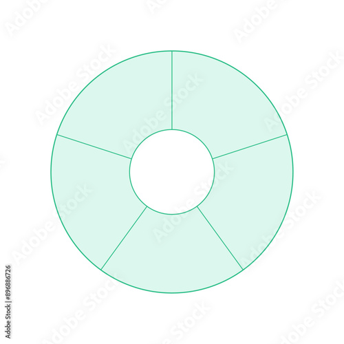 シンプルな5分割のフレーム･ドーナツ型の円グラフのテンプレート - 均等な5項目分のスペース