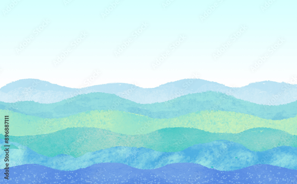 A tranquil and serene painting gentle waves in various shades of blue and green A tranquil and serene painting gentle waves in various shades of blue and green